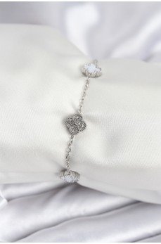 316L Çelik Gümüş Renk Beyaz ve Zirkon Taşlı Baby Boy Yonca Kadın Bileklik