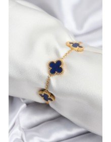 316L Çelik Zincir Gold Renk Lacivert Yonca Kadın Bileklik