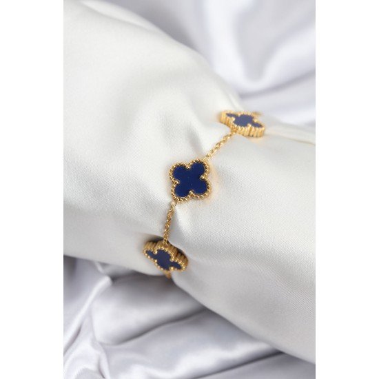 316L Çelik Zincir Gold Renk Lacivert Yonca Kadın Bileklik 316L Çelik Zincir Gold Renk Lacivert Yonca Kadın Bileklik