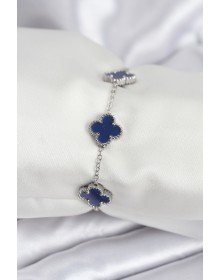 316L Çelik Zincir Gümüş Renk Lacivert Yonca Kadın Bileklik