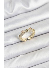 Pirinç Gold Renk Zirkon Taşlı Vintage Kadın Yüzük