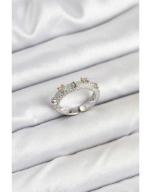 Pirinç Gümüş Renk Zirkon Taşlı Vintage Kadın Yüzük