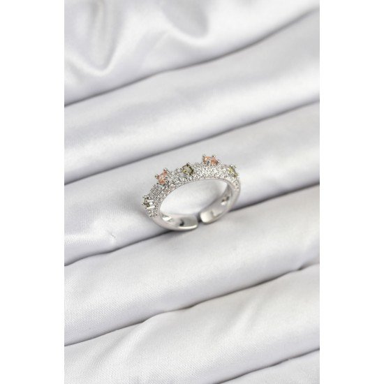 Pirinç Gümüş Renk Zirkon Taşlı Vintage Kadın Yüzük Pirinç Gümüş Renk Zirkon Taşlı Vintage Kadın Yüzük