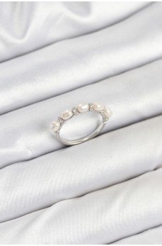 Pirinç Gümüş Renk Sıralı İncili Kadın Yüzük