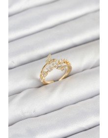 Pirinç Gold Renk Zirkon Taşlı Kelebek Model Kadın Yüzük