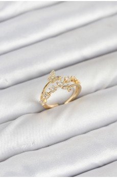 Pirinç Gold Renk Zirkon Taşlı Kelebek Model Kadın Yüzük
