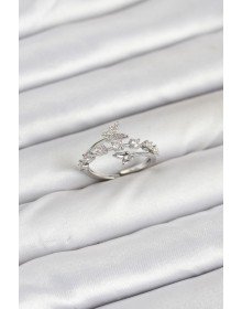 Pirinç Gümüş Renk Zirkon Taşlı Kelebek Model Kadın Yüzük