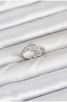 Pirinç Gümüş Renk Zirkon Taşlı Kelebek Model Kadın Yüzük
