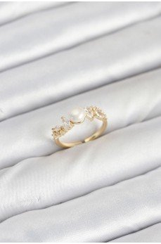 Pirinç Gold Renk Zirkon Taşlı İncili Model Kadın Yüzük
