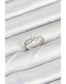 Pirinç Gümüş Renk Kelebek Zirkon Taşlı Kadın Yüzük