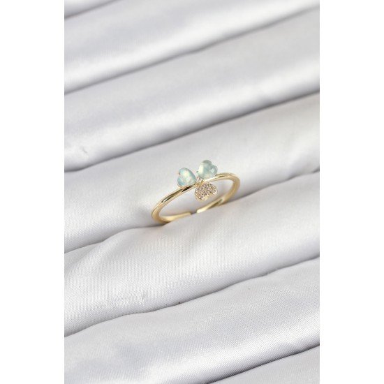 Pirinç Gold Renk Yonca Model Kadın Yüzük Pirinç Gold Renk Yonca Model Kadın Yüzük