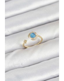 Pirinç Gold Renk Zirkon Taşlı Ay Yıldız Kadın Yüzük