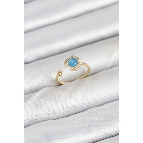 Pirinç Gold Renk Zirkon Taşlı Ay Yıldız Kadın Yüzük Pirinç Gold Renk Zirkon Taşlı Ay Yıldız Kadın Yüzük