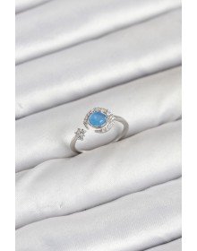 Pirinç Gümüş Renk Zirkon Taşlı Ay Yıldız Kadın Yüzük