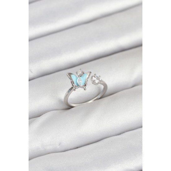 Pirinç Gümüş Renk Kelebek Model Kadın Yüzük Pirinç Gümüş Renk Kelebek Model Kadın Yüzük