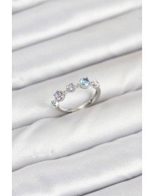 Pirinç Gümüş Renk Renkli Zirkon Taşlı Kadın Yüzük