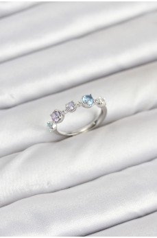 Pirinç Gümüş Renk Renkli Zirkon Taşlı Kadın Yüzük