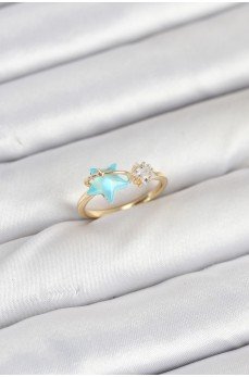Pirinç Gold Renk Mavi Yıldızlı Model Kadın Yüzük Pirinç Gold Renk Mavi Yıldızlı Model Kadın Yüzük