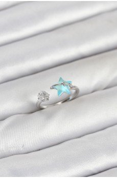 Pirinç Gümüş Renk Mavi Yıldızlı Model Kadın Yüzük