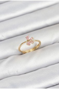 Pirinç Gold Renk Pembe Kelebek Kadın Yüzük Pirinç Gold Renk Pembe Kelebek Kadın Yüzük
