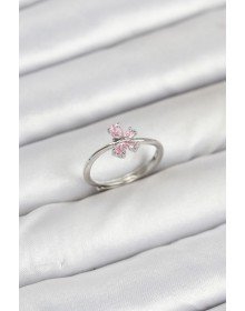 Pirinç Gümüş Renk Pembe Kelebek Kadın Yüzük