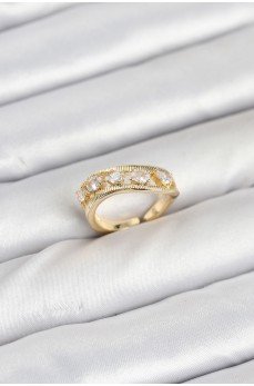 Pirinç Gold Renk Zirkon Taşlı Kadın Yüzük