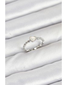 Pirinç Gümüş Renk Kalpli Model Kadın Yüzük