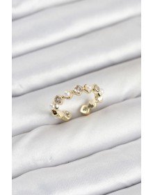Pirinç Gold Renk Zirkon Taşlı İncili Kadın Yüzük