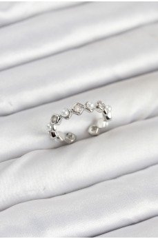 Pirinç Gümüş Renk Zirkon Taşlı İncili Kadın Yüzük