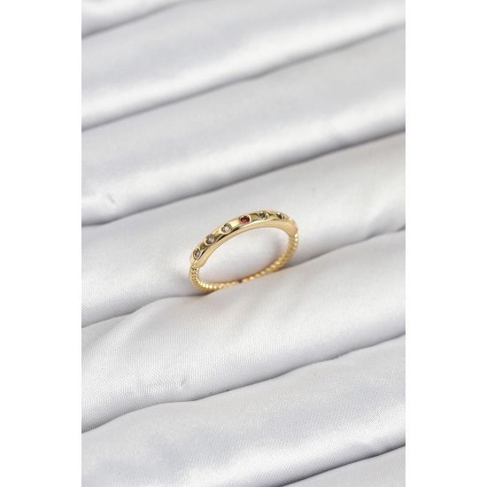 Pirinç Gold Renk Renkli Zirkon Taşlı Kadın Yüzük