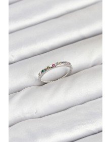 Pirinç Gümüş Renk Renkli Zirkon Taşlı Kadın Yüzük