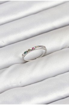 Pirinç Gümüş Renk Renkli Zirkon Taşlı Kadın Yüzük