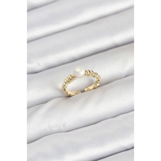 Pirinç Gold Renk Göbek İnci Model Kadın Yüzük
