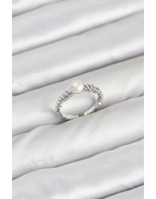 Pirinç Gümüş Renk Göbek İnci Model Kadın Yüzük