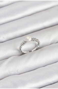 Pirinç Gümüş Renk Göbek İnci Model Kadın Yüzük