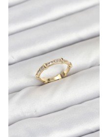 Pirinç Gold Renk Kemik Model Zirkon Taşlı Kadın Yüzük