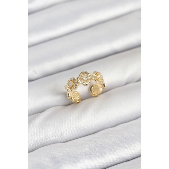 Pirinç Gold Renk Yonca Model Kadın Yüzük Pirinç Gold Renk Yonca Model Kadın Yüzük