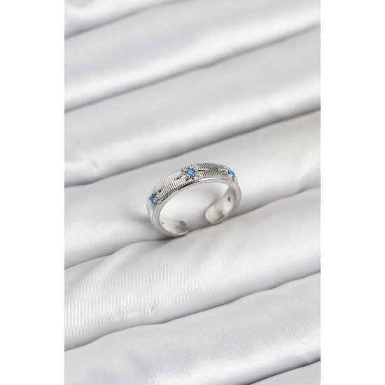 Pirinç Gümüş Renk Mavi Zirkon Taşlı Kutup Yıldızı Model Kadın Yüzük Pirinç Gümüş Renk Mavi Zirkon Taşlı Kutup Yıldızı Model Kadın Yüzük