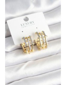 Pirinç Gold Renk Taşlı Halka Kadın Küpe
