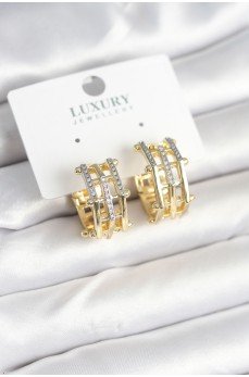 Pirinç Gold Renk Taşlı Halka Kadın Küpe