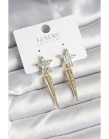 Pirinç Gold Renk Zirkon Taşlı Yıldız Model Çivi Kadın Küpe