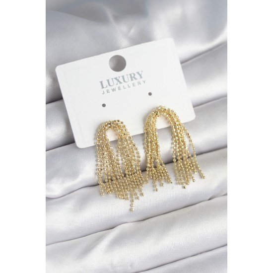 Pirinç Gold Renk Sallantılı Kadın Küpe