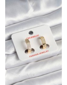 Pirinç Gold Renk Zirkon Taşlı Altıgen Kadın Küpe