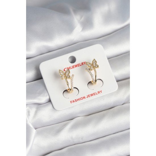 Pirinç Gold Renk Zirkon Taşlı Kelebek Model Kadın Küpe Pirinç Gold Renk Zirkon Taşlı Kelebek Model Kadın Küpe