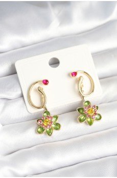 Pirinç Gold Renk Zirkon Taşlı Çiçek Model Kadın Küpe