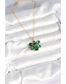 316L Çelik Zincirli Yeşil Çiçek Model Kadın Kolye