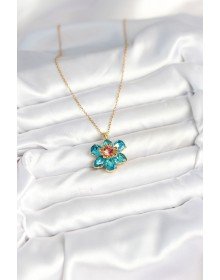 316L Çelik Zincirli Mavi Çiçek Model Kadın Kolye