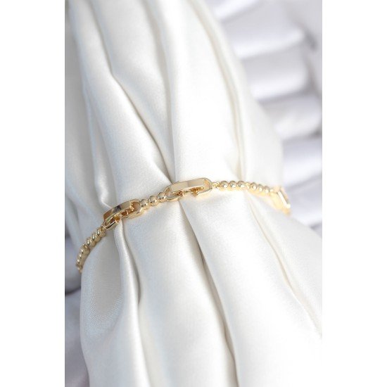 Pirinç Gold Renk Zirkon Taşlı Kalpli Model Kadın Bileklik