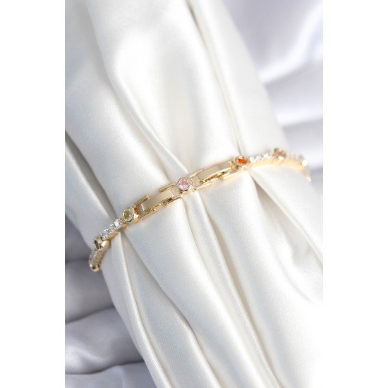 Pirinç Gold Renk Zirkon Taşlı Kadın Bileklik
