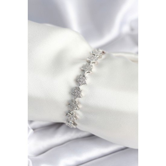 Pirinç Gümüş Renk Yıldız Model Kadın Bileklik